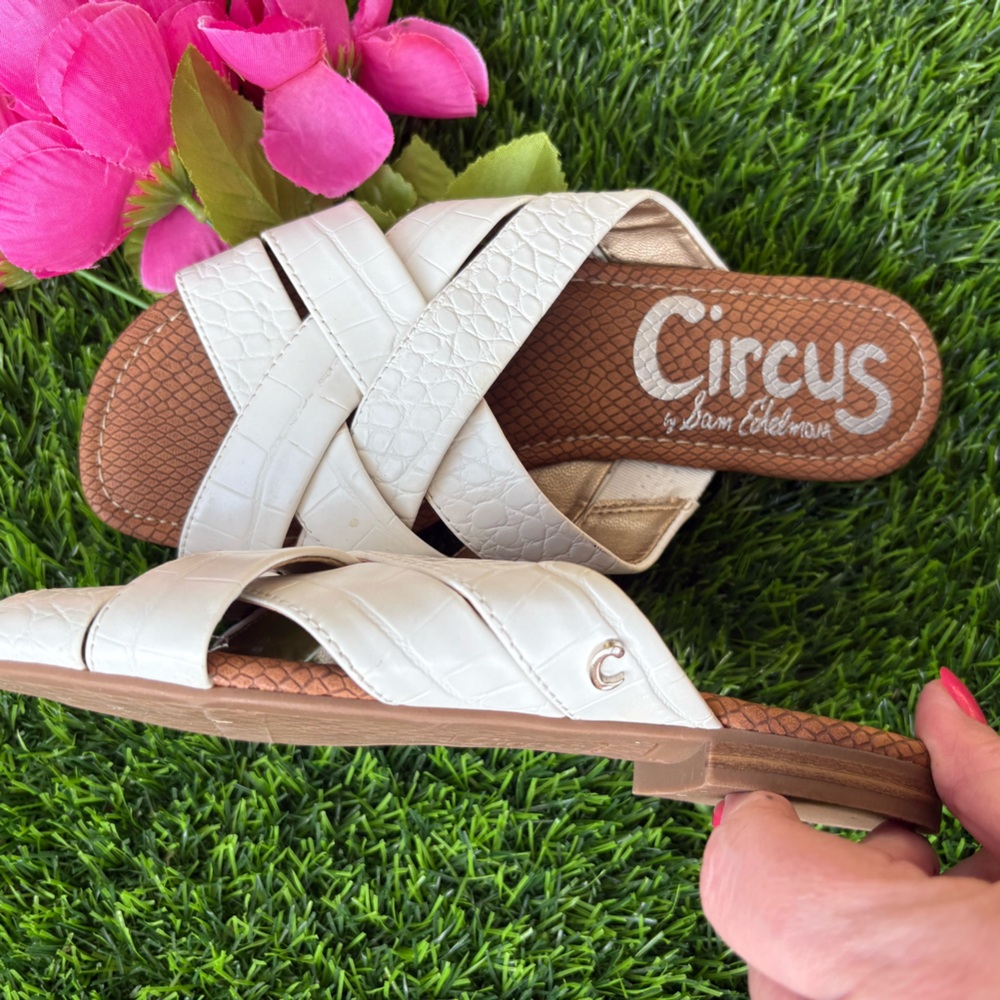 CIRCUS BY SAM EDELMAN 5 FLAT FAUX LEATHER SLIDE SANDALS BRAIDED BURNETT